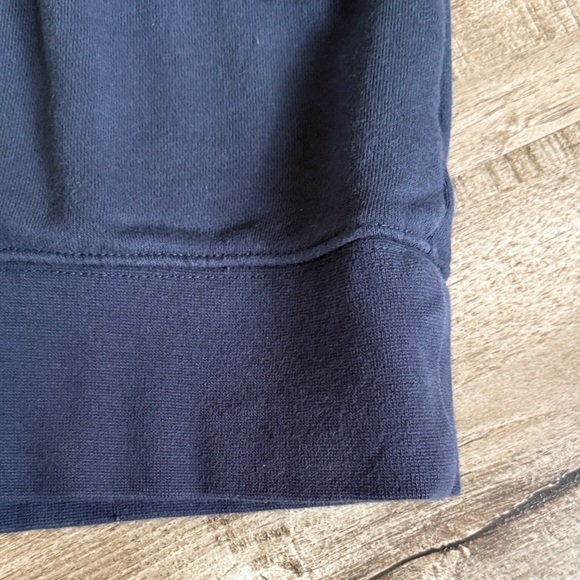 Evereve Denim Blue Sweatshirt multi colored embroidered stripes on arms Med - Picture 2 of 11